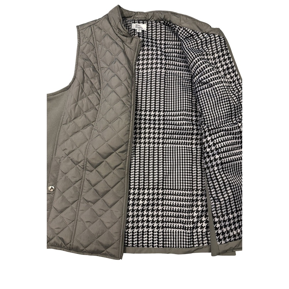 Women's Kim Rogers Grey Quilted Preppy Plaid‎ Timeless Vest M